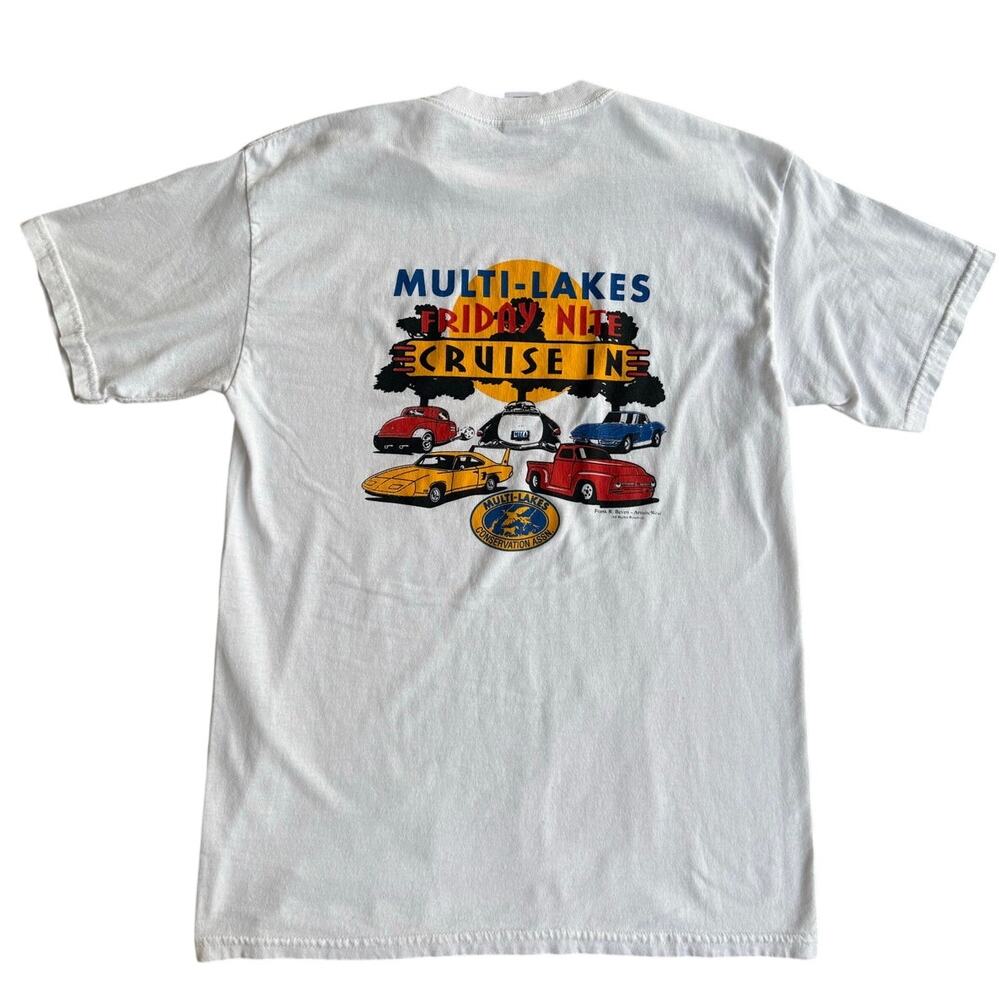 Vintage Michigan 90s Car Multi Lakes Conservation Association White Shirt Medium